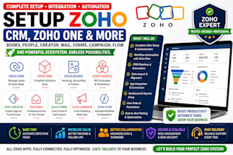 setup zoho crm, campaign, mails, forms, zoho one, books, creator, people, flow