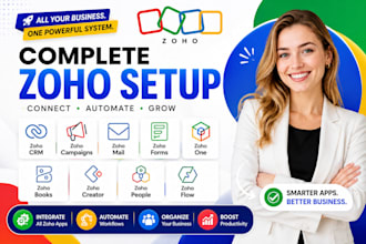 setup zoho crm, campaign, mails, forms, zoho one, books, creator, people, flow