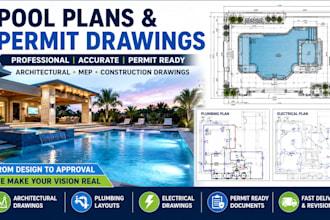 design swimming pool plans, permit drawings, mep layouts and pool construction