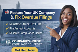 fix strike off issues, file annual account, restore uk ltd, fix overdue filings