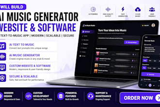 build software music website, ai music generator website, ai text to music app