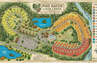 design campground map illustration, and property map rv resort and park map