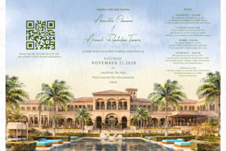 design a wedding invitation with custom venue illustration