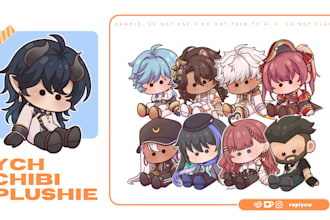 draw ych cute chibi plushie art for your character