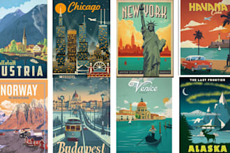 do retro vintage travel poster flyer art deco wall art landscape illustration