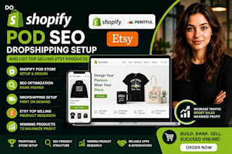 do shopify pod SEO dropshipping setup and list top selling etsy products