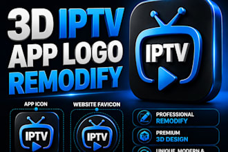 do 3d iptv app logo remodify, app icon, website favicon for your service