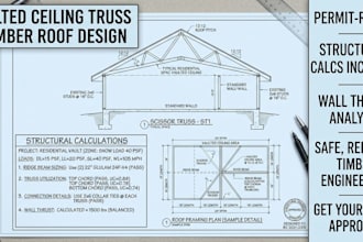 do timber roof design, scissor truss calcs, and framing plans