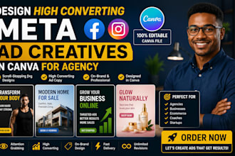 design high converting meta facebook instagram ad creatives in canva for agency