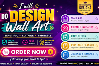 design wall art, editable invitation, card, printable planner, journal, tracker