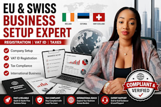 handle company registration, taxes and vat id in ireland, estonia or switzerland