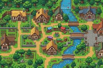 create 2d top down pixel art tileset, rpg game map  tilemap, game assets