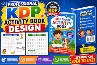 disenare libro de actividades, crucigramas, sopas y portada kdp