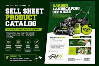 design sell sheet, product catalog and one page flyer