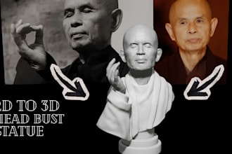 convert 2d photo to realistic 3d head bust statue 3d portrait stl 3d printing