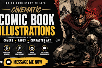 create cinematic comic book illustrations covers character art story boards