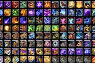 design 2d game icons, hand drawn rpg skill items, mobile game assets and props