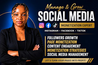 manage and grow instagram page, facebook page monetization tiktok monetization