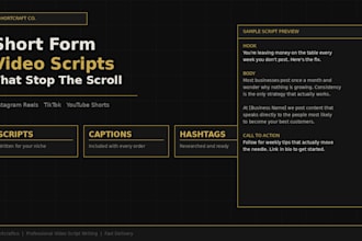 write short form video scripts for reels, tiktok and youtube shorts