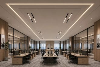 refine corporate office interior,furniture layout,break lounge,commercial render