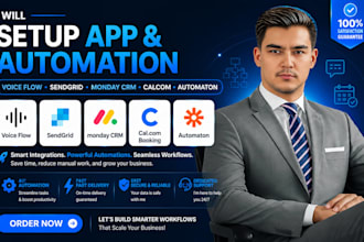 setup app voice flow send grid monday crm calcom booking automaton