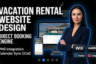 design vacation rental website with pms integration on wix, webflow guesty