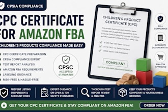 provide cpsia and CPC certificate for amazon fba childrens products