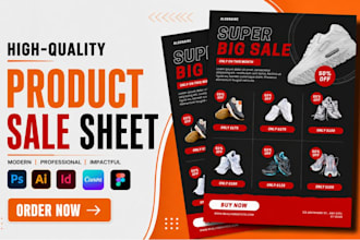 product sales sheet design price sheet, product list, sell sheet product catalog