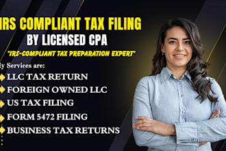 do US tax filing, business tax, llc tax, sales tax 1040, 1120, 5472 cpa