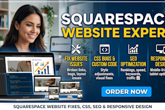 fix squarespace website issues, CSS bugs, SEO and responsive design