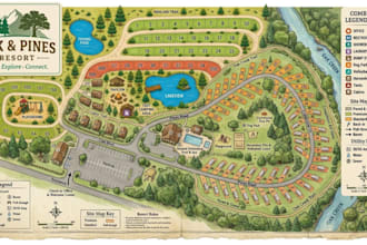 design  rv park map and campground map in vector illustrator