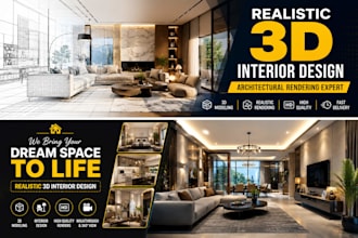 create realistic 3d interior design and architectural rendering