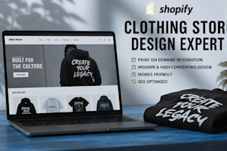 design custom shopify pod clothing fashion brand store with printify or printful