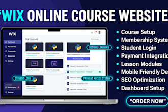 design a wix online course website with membership, login and payment system