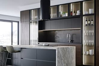 design a photorealistic 3d luxury kitchen interior with modern and japandi style