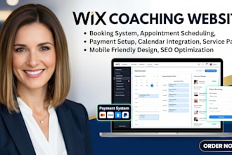 design a wix coaching website with booking system, payment and scheduling setup