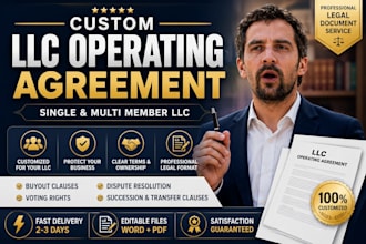 draft a custom US llc operating agreement for single or multi member US llc