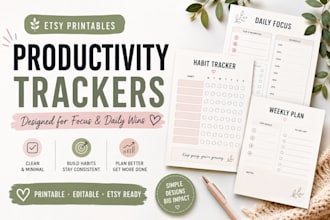 create etsy printable adhd productivity trackers and planner templates