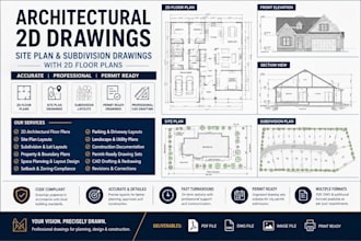 do architectural 2d drawing, site plan and subdivision drawing with 2dfloor plan