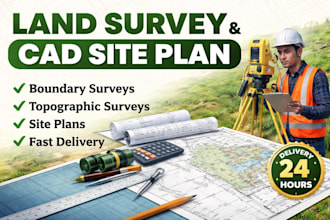 create land survey drawings cad site plan, boundary surveys, topography in 24hrs
