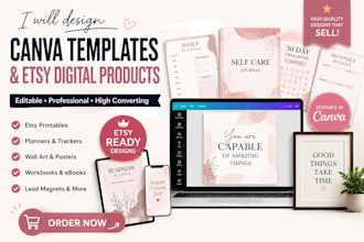 design editable canva templates and setup etsy digital products, wall art prints