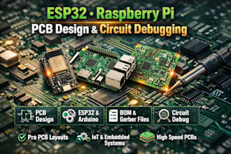 design esp32 programming, raspberry pi, pcb design, gerber and debug circuits
