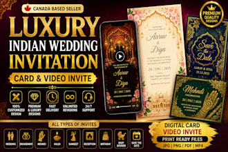 design luxury indian wedding invitation card and video invite