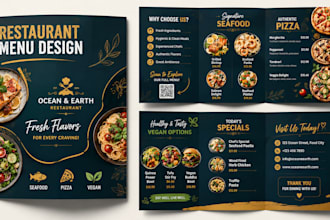 design modern tri fold menu, event and promotional  brochure for restaurant