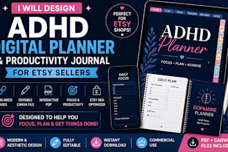 design adhd digital planner productivity journal for etsy homeschool planner