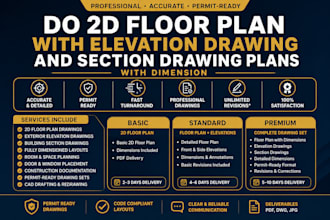 provide 2d floor plan and elevation drawing and section drawing plans in autocad