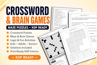 create crossword maze and brain game puzzle book for amazon KDP