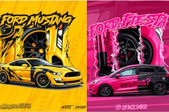 create awesome cartoon car vector illustration for t shirt design