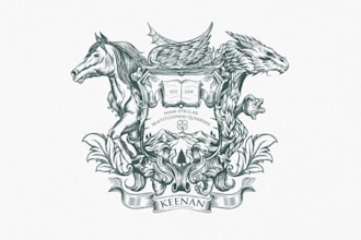 make retro illustrated keenan coat of arms logo for your business