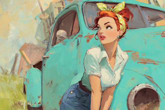 draw custom vintage pin up girl artwork in classic retro illustration style
